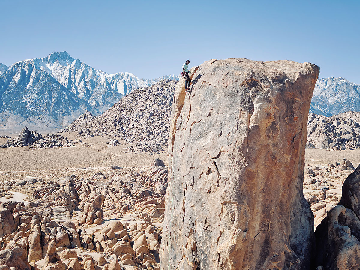 Dom Barry rock climbing at Alabama Hills.