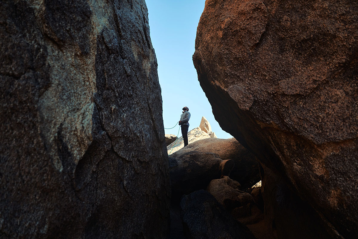 Dom Barry rock climbing at Alabama Hills.