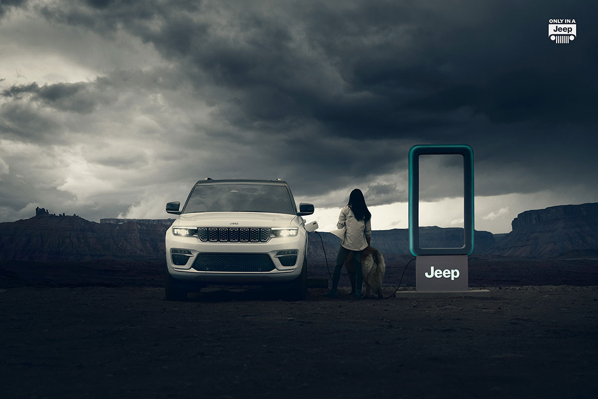 Charging a Jeep Grand Cherokee 4XE in Moab, Utah.